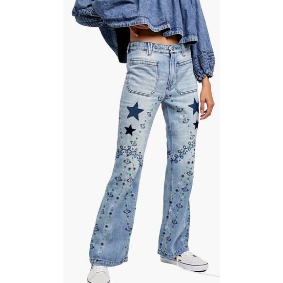 Free People Delphine High-Waist Embroidered Flare Jeans - Picture 4 of 11